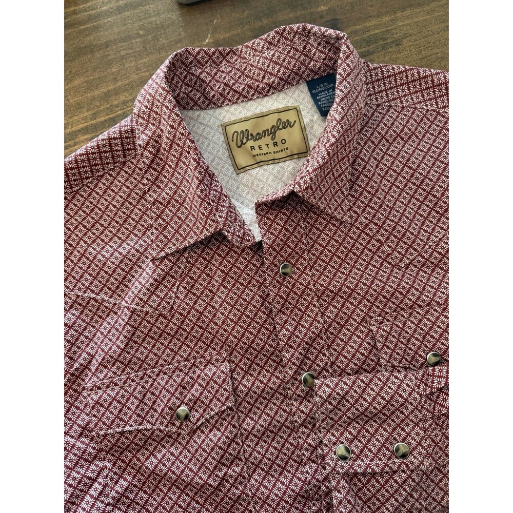 Wrangler Retro Shirt Mens Large Red Geometric Western Snap Long Sleeve Cowboy